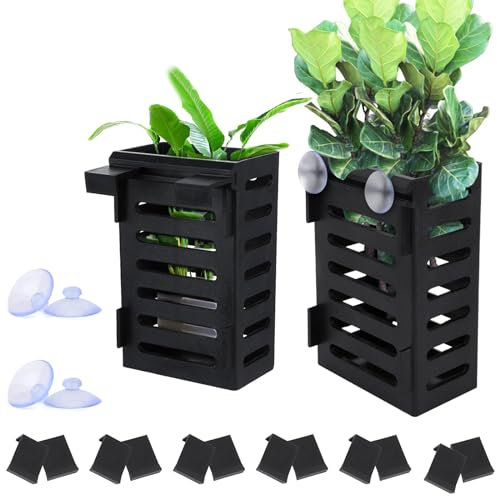 Shengxi Lot de 2 Support de Plante D'aquarium avec Crochets et Ventouses Supports de Plantes Aquatiques à Suspendre Pots de Plantes Aquatiques avec Trou pour Aquaponiques