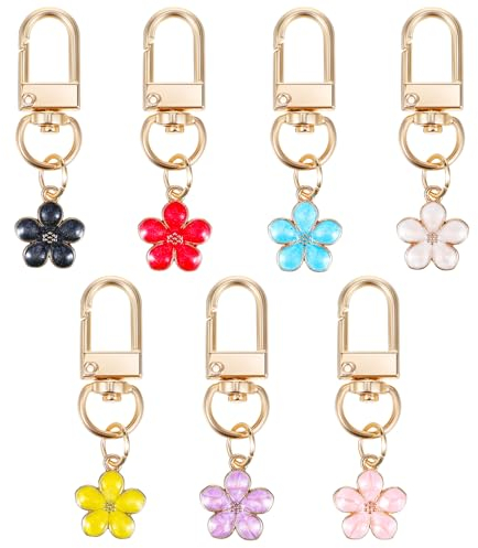 Qianyu 7 Stück Kirschblüten Schlüsselanhänger Cute Flower keychains Mini Blume Schlüsselanhänger Aesthetic Tasche Anhänger Blumen Charm Geldbörse Taschenzubehör für Frauen Mädchen Geschenke
