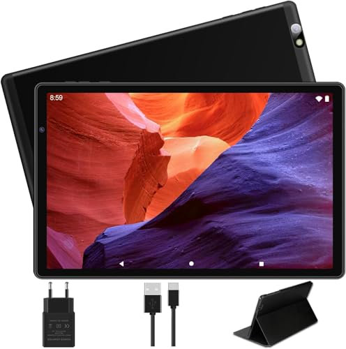 Tablette 10 Pouces Android Tablette Tactile 14Go RAM + 128Go ROM (TF/1To) Octa-Core 2.0 GHz丨 5G WiFi+Bluetooth 5.0丨8000mAh丨Caméra 5MP + 8MP丨1280 * 800 IPS FHD Écran | Tablette avec étui - Noir