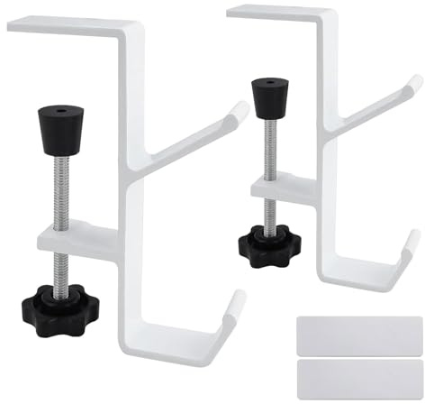 FHBHJNATC 2 stycken fickhållare för bord, justerbar handväskehållare för bord, fickhållare bord, lämplig för datorbord, kontorsskrivbord och matbord, hög lastkapacitet (vit)