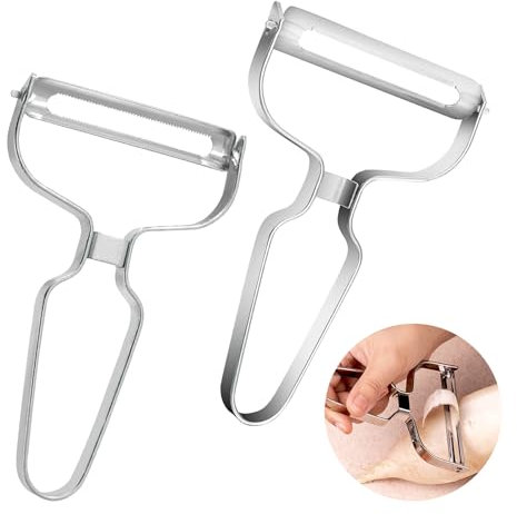 TNSLAND 2 Stück Peeler, Double-Edged Blade, Extra Sharp Straight Cut, Stainless Steel, Colour Metal (Grande)