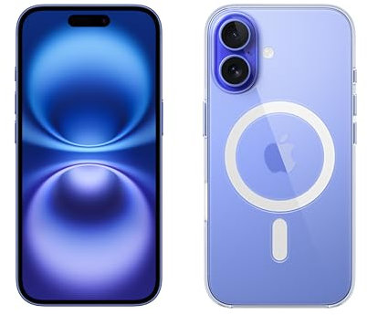 Apple iPhone 16 (128 GB) - Azul Ultramar + Funda Transparente con MagSafe