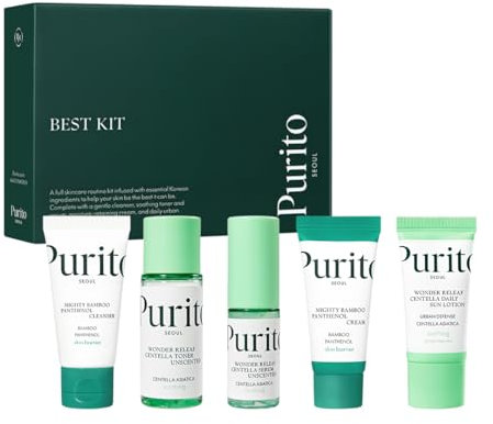 PURITO SEOUL Best Kit - Skincare Routine with Panthenol Cleanser & Cream, Unscented Centella Serum & Toner, For All Skin Types, Gift Set, For Face, Facial Serum, K-Beauty, 3.52 fl. oz.