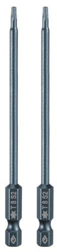 sourcing map 2 puntas de destornillador Torx T8 de 1/4 pulgadas de vástago hexagonal de 4 pulgadas de largo S2 de acero magnético de 6 puntos, brocas de estrella a prueba de manipulaciones de grado
