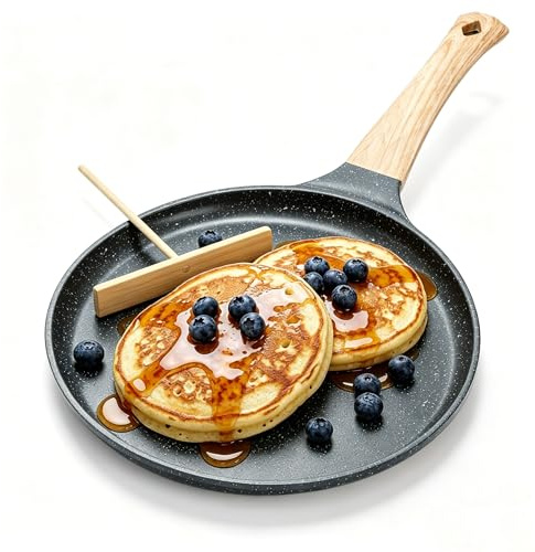 Hiceeden Nonstick Crepe Pan with Spreader, 10-Inch Tortilla Pan with Detachable Handle, Ceramic Coating Pancake Griddle Dosa Tawa Pan, for All Stove, Induction Compatible, PFOA Free, Black