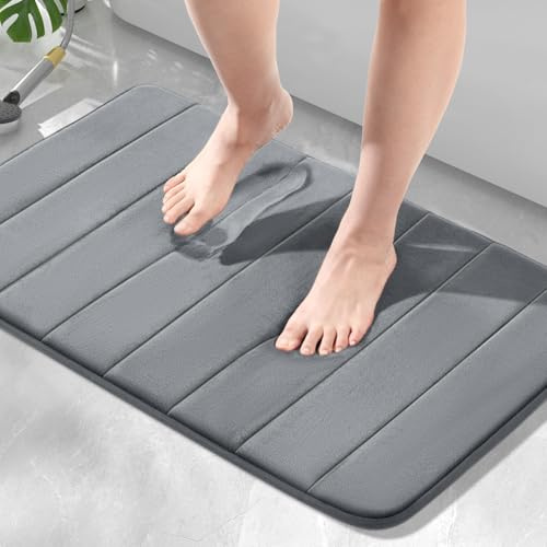 HITSLAM Memory Foam Bath Mat Non Slip, 50 x 80cm Absorbent Bathroom Mat, Machine Washable Bath Rug for Bathroom, Soft on Feet,Quick Dry, Dark Grey