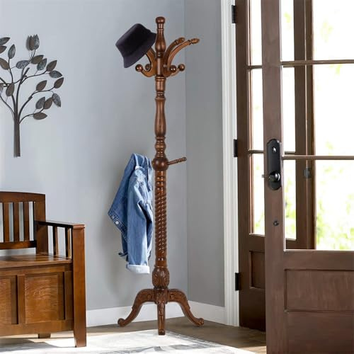 Bekrvio Porte-manteau sur pied - 200 cm - 8 crochets - En bois massif robuste - Pour vestes, chapeaux, couloir, chambre à coucher et bureau - Charge maximale : 75 kg (Rétro-B)