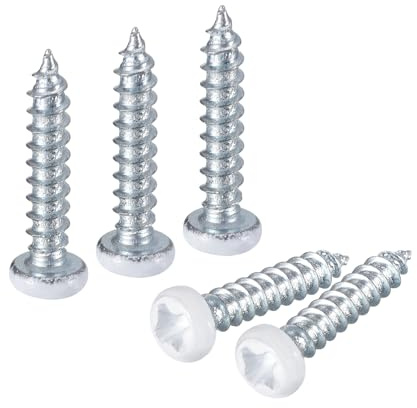 QUARKZMAN 50 Stück M2,5 x 12mm Weiße Linsenkopf Selbstbohrende Schrauben aus Kohlenstoffstahl Phillips Holzschrauben für Holzarbeiten, Weiß Blau
