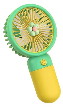 INDOTEAM Handheld Fan – Hand Held Fan Rechargeable – Mini Portable Fans Handheld USB Rechargeable Fans with 3 Speeds – Battery Operated Mini Desk Cooler – Hand Held Travel Cooler (Yellow/Green)