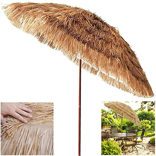 2 m Garten-/Terrassenschirm, Sonnenschirm für den Außenbereich, Bast-Stroh-Strandschirm, rund, faltbar, mit Neigefunktion (natürliche Farbe)