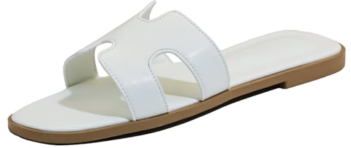 Sandali piatti da donna, pantofole da donna in pelle, comode scarpe piatte eleganti eleganti ciabatte estive autunno carino punta aperta casual