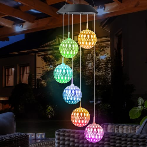 Riisoyu Solaire Carillon a Vent Exterieur, Solaire Carillon Éolien avec Lumières LED à Changement de Couleur LED Solaires Carillon Couleur Changeante pour Décoration de Jardin Porch Terrasse Cour Fête