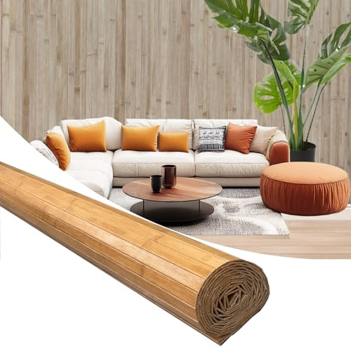 192 x 48 Natural Bamboo Wall Panel - Flexible Renewable Wainscoting for Interior Decor, Room Divider & Ceiling Tiles - Living Room, Bedroom, Office, Kitchen Island Decor