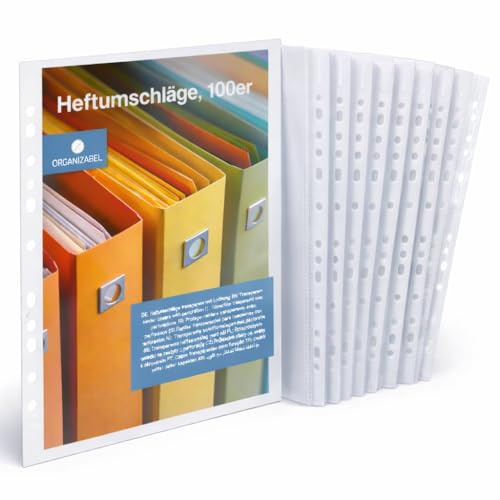 ORGANIZABEL 100 copertine trasparenti extra spesse formato A4, con foratura universale, resistenti e lavabili