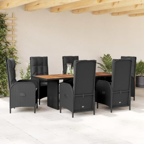 Festnight Rattan Gartenmöbel Set 6 Personen Gartenmöbel Set 6 Stühle mit Tisch Verstellbar Sitzgruppe Outdoor Gartentisch mit Stühlen Set Garten Essgruppe mit Hochlehner Terrassenmöbel