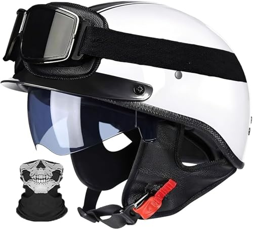 Vintage Casco Moto Jet, Casco Scodella Casco A Scodella Con Occhiali, Casco Moto Aperto Omologato DOT/ECE, Demi-Jet Casco Da Moto Casco Cruiser Scooter Per Donna E Uomo Adulto 4,XXL=63-64CM