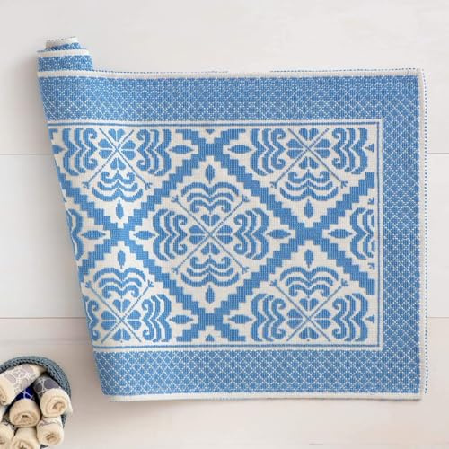 Generico Tappeto Sardo Art. Giglio Linea Oro Artigianale con Certificazione Oeko-Tex – Stile Tradizionale ed Ecologico – Lavabile e Resistente (Azzurro, 40x60)