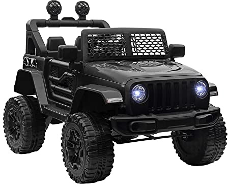 HOMCOM Coche Eléctrico para Niños 12V, Vehículo Todoterreno de Batería con 2 Motores, Control Remoto 2,4G, Velocidad hasta 5 km/h, Sistema de Suspensión, Faros, para Niños de +3 Años, Negro