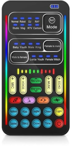 YUEHISY Ensemble de Changeurs de Voix Portable, Modulatrice de Déguiseur Vocale de Cartes Sonores Portable avec 8 Modes 10 Tons, 8 Effets D'arrière-Plan, Interface de 3,5 Mm