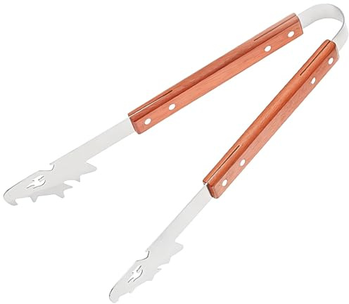 Pinze per barbecue resistenti, 38 cm, extra lunghe, in acciaio inox, con manico in legno, antiscivolo, per barbecue e cucina all'aperto