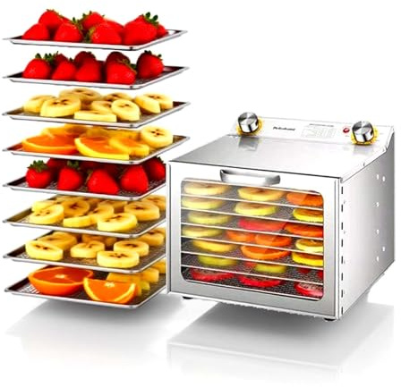 EPIKNOWEE Sèche à Jerky de Viande, Déshydrateur de Fruits Multi-Plateaux en Acier Inox avec Minuterie et Température Réglable, Sèche-Électrique Qualité Commercial pour Usage Domestique(8-Tray)