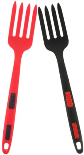 POPETPOP Lot de 2 Fourchettes en Silicone Multifonction Cuisine Résistantes à L'Usure Ergonomiques Couleurs Noir et Rouge pour Salade Spaghetti et Repas Quotidiens