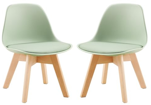 EGGREE Kinderstuhl 2er Set, PP Sitz, für Kinderzimmer, Grün | Buchenholzbeine, bis 120 kg belastbar, leicht zu reinigen, Stabile Kinderstühle mit Rückenlehne,Sitzgruppe Kindertisch