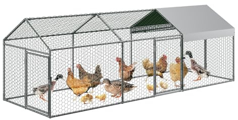 GarveeLife Pollaio in metallo, 3 x 1 x 1 m, grande recinto per polli conigli, pollaio con 3 porte e finestre, copertura impermeabile e resistente ai raggi UV, gabbia per pollame, colore: argento