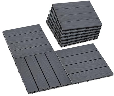 Skypatio Lot de 9 dalles de terrasse emboîtables en plastique et bois toutes saisons, 30,5 x 30,5 cm, pour intérieur, balcon, porche, jardin, piscine et jardin (gris foncé)