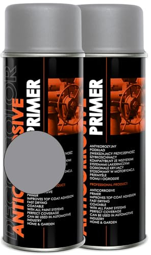 Deco Color 2er Sparpack Grundierung 400ml Haftgrund für z.B. Alufelgen, KFZ, Holz, Beton (2 Dosen Grundierung grau 400ml)