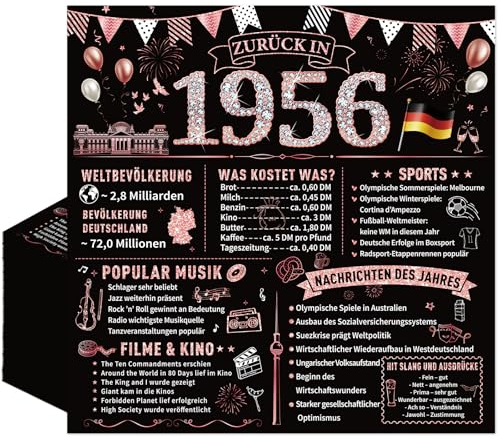 Yomover Servietten 70 Geburtstag Frauen, 50 Stück Deko 70. Servietten Geburtstag Frau, Schwarz Rosé Gold Zurück in 1956 Tischdeko Papierservietten Frauen