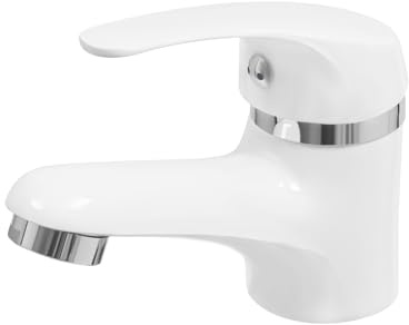 Wasserhahn für Badezimmer, Waschbecken, Weiß, Messing, modern, warmes Wasser, kaltes Wasser, Keramikventil, einfache Installation 3/8 Zoll, für Haus, Hotel, Höhe 10 cm