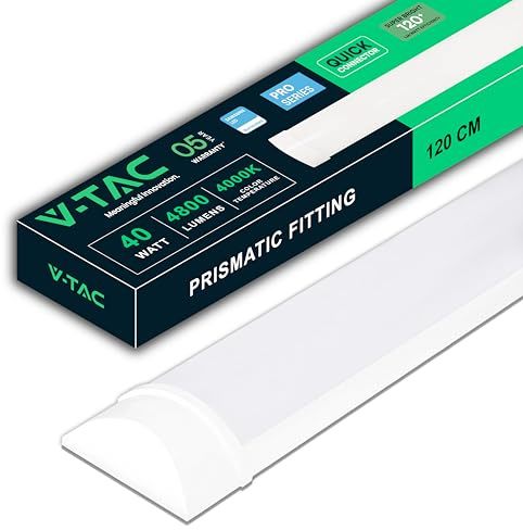 V-TAC Pantalla LED Luminaria 120 CM - 40W - Chip Samsung - Lámpara Rectangular 4300 Lumen IP20 para Pared, Garaje, Tienda - Tubo LED - Plafón LED Lineal - Luz Blanco Neutro 4000K