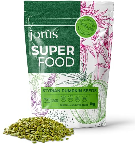 Jorus Graines de Courge de Styrie 1kg, Crues, 36g Protéines | Graines de courge de Styrie crues, décortiquées, non salées, qualité AAA, 36g protéines