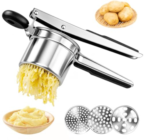 Presse Puree Avec 3 Disques Interchangeables Presse Purée Acier Inoxydable | Presse Purée Pour La Purée De Ecrase Patate, Les Fruits Et Les Légumes Facile à Nettoyer, Solide et Résistant à la Rouille