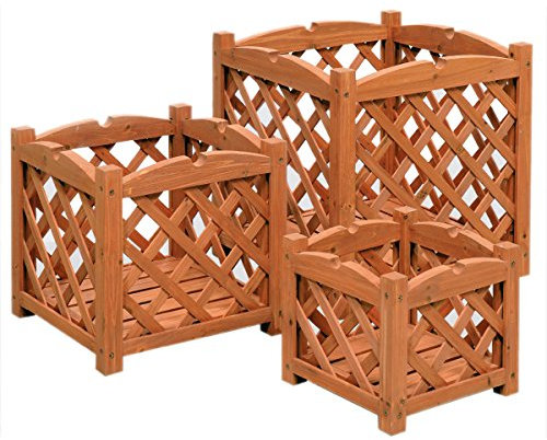 STI Portavaso Fioriera in Legno Grigliato Casse 3 Pezzi