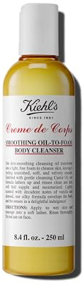 Kiehl's Creme de Corps Smoothing Oil-to-Foam Body Cleanser, Moisturizing Body Wash for Smooth & Supple Skin, with Castor Oil & Grape Seed Oil, All Skin Types, Vanilla & Almond Scent - 8.4 fl oz
