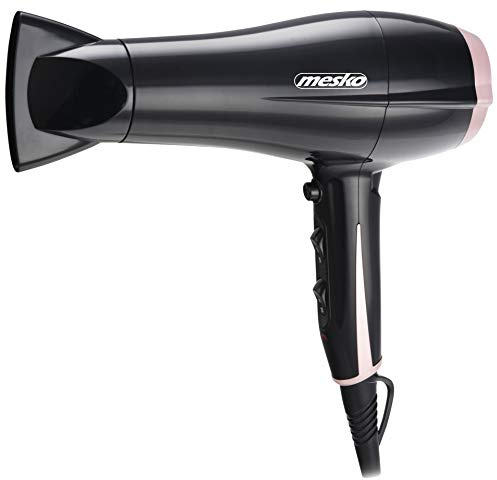 Mesko MS 2249 - Secador de pelo, 2000 W, secador de pelo con dos ventiladores, tres niveles de temperatura, 1 boquilla, aire frío, plancha de pelo, accesorios profesionales para el hogar, viaje, negro