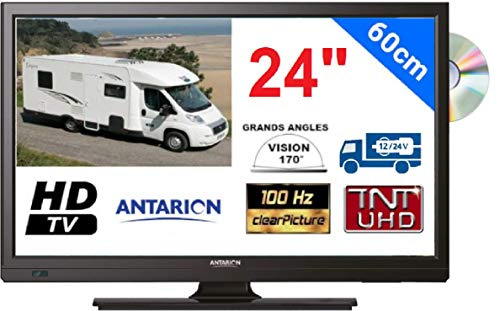ATV24DVD - Televisor para camping, coche, LED, 24 pulgadas, 60 cm, 12 V, HD, reproductor de DVD TDTUHD ANTARION