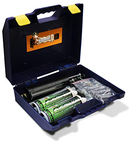 BricoLoco Kit Anclaje Químico Profesional| Taco químico y accesorios | Estuche Profesional de -> 2 Taco químico Epoxi 410 ML. + 5 Boquillas + 1 Pistola + 10 tamices + 10 espárragos