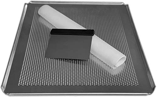 LEHRMANN Set di accessori da forno da 3 pezzi, teglia forata da 46,5 x 37,5 cm, tappetino in silicone, spatola in acciaio inox per pizza