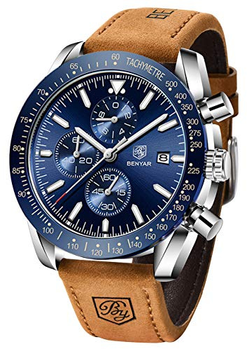 BY BENYAR oorologi uomo Cronografo Movimento al Quarzo Orologio Elegante Sportivo di Moda Business orologi uomo 30 M Impermeabile e Antigraffio Regalo da Uomo