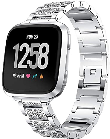 AISPORTS Kompatibel mit Fitbit Versa 2 Armband für Frauen, Kristall Bling Glitzer Diamanten Strass Schmuck Metallarmband Armband Ersatzarmband für Fitbit Versa 2/Versa/Versa Lite Smart Watch