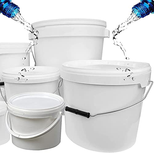 5 Litre, 10 Litre & 25 Litre White Plastic Bucket with LID and Metal Handle | Hard Wearing Bucket With Push & Tamper Evident Lids