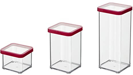Rotho Loft - Juego de 3 recipientes de Almacenamiento de plástico Apto para Alimentos (San) sin BPA, Transparente/Rojo, 1 x 0,5 l + 1 x 1,5 l (21,2 x 11,4 x 23,5 cm)