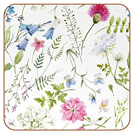 Square Coasters for Drinks Pansies Bluebel Print Leather Mugs Mat for Wood Glass Furniture Coffee Tabletop Protect,Set of 6