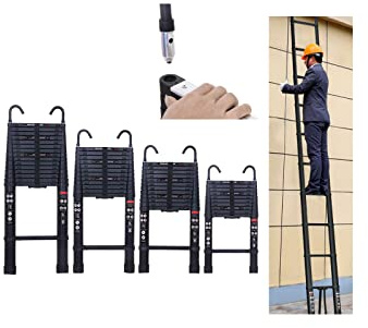 6,2m Teleskopleiter Schwarz, Mehrzweckleiter ‎Aluminium, 150 kg/330 Pfund Belastbarkeit, Ausziehleiter für Dachboden, Kletterdach, Büronutzung, Baujob