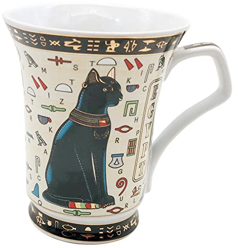 Taza de café de cerámica de estilo egipcio antiguo, taza grande para café, té, ideal para la vida en casa, el mejor regalo o recuerdo para familiares y amigos, 5 tipos de estilo, 330 ml (beige y