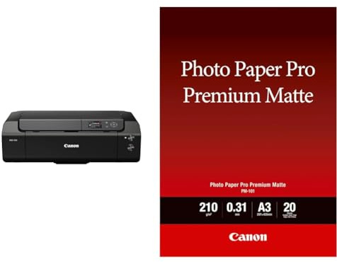 Canon imagePROGRAF PRO-300 A3+ Drucker Farbtintenstrahldrucker Fotodrucker, schwarz & Fotopapier PM-101 Premium matt - DIN A3, 20 Blatt (210 g/qm) für Tintenstrahldrucker