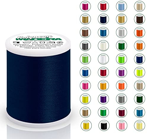 Madeira Polyneon 40 Original | 1.000 m Spule | Stickgarn für Stickmaschine | Maschinenstickgarn | Garn zum Sticken | Stickset (1643 Midnight Blue)